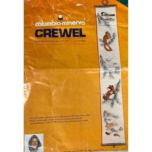 Crewel Kit Forest Animal Friends Bell Pull Wall Hanging  Vtg 1974 READ Started